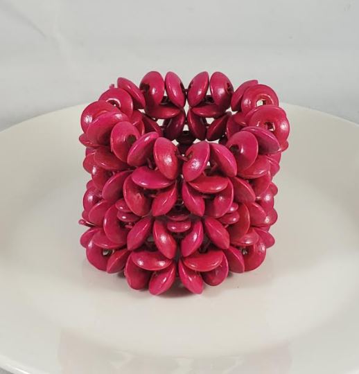 B745 Hot Pink Flower Shape Layer Wooden Bead Bracelet - Iris Fashion ...