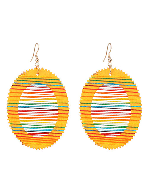 E507 Golden Yellow Wooden Oval with Multi String Earrings - Iris ...