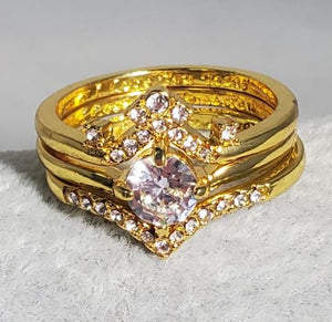 R690 Gold 3 Piece Rhinestone Ring Set - Iris Fashion Jewelry