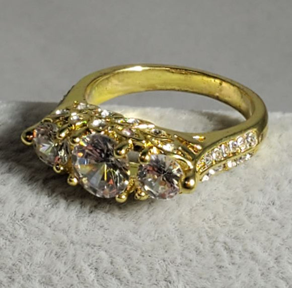 R680 Gold Triple Gem Rhinestone Ring - Iris Fashion Jewelry