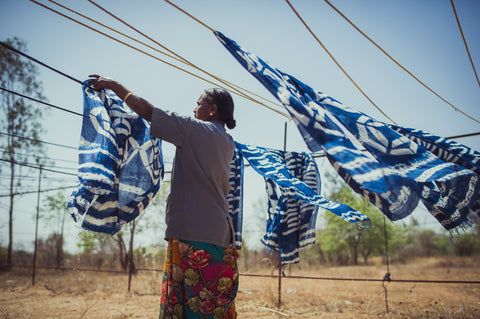 Artisan hanging tie dye fabrics