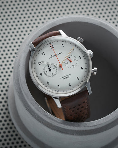 【Chronograph】クロノグラフ Silver×White・Brown Leather ...