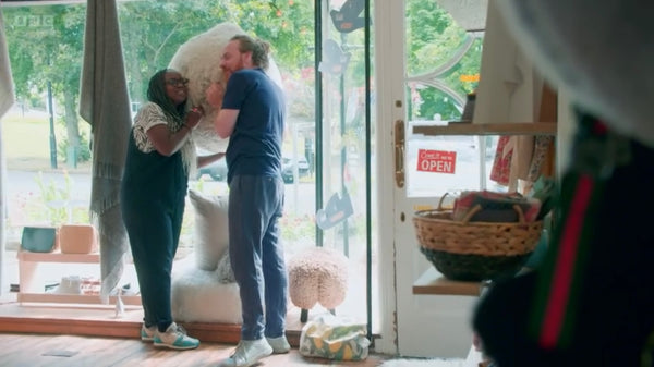 Cuddling the Sheepskin Yoga Ball Cover