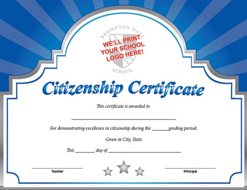 Sunburst Custom Certificate - Citizenship in Blue/Silver