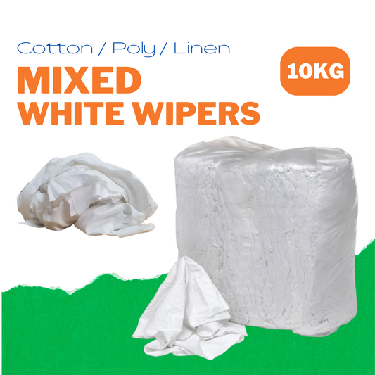 10KG POLY-PACK : WHITE COTTON MIXTURE POLISHING RAGS / CLEANING