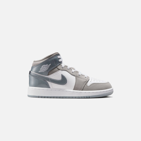 Jordan GS Air Jordan 1 Mid SE - White / Cool Grey / Med Grey