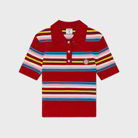 Casablanca Striped Polo in Multi Dark Red