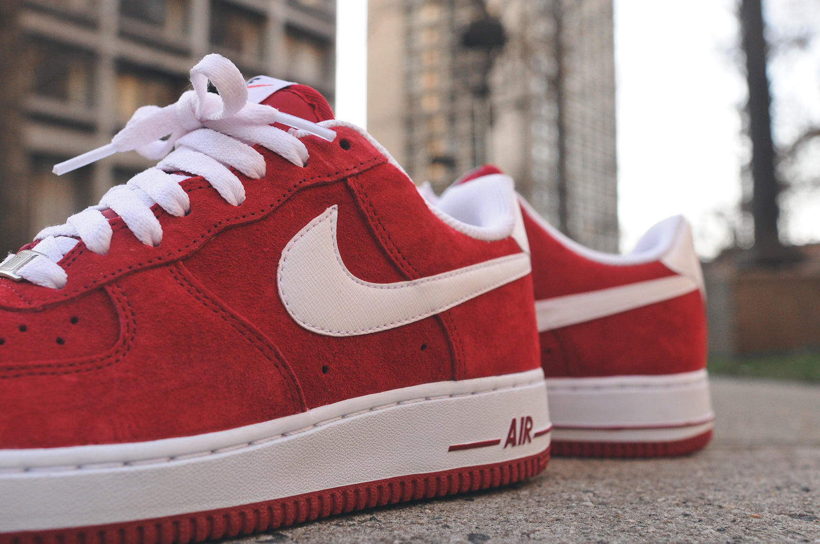 nike air force 1 red and white suede