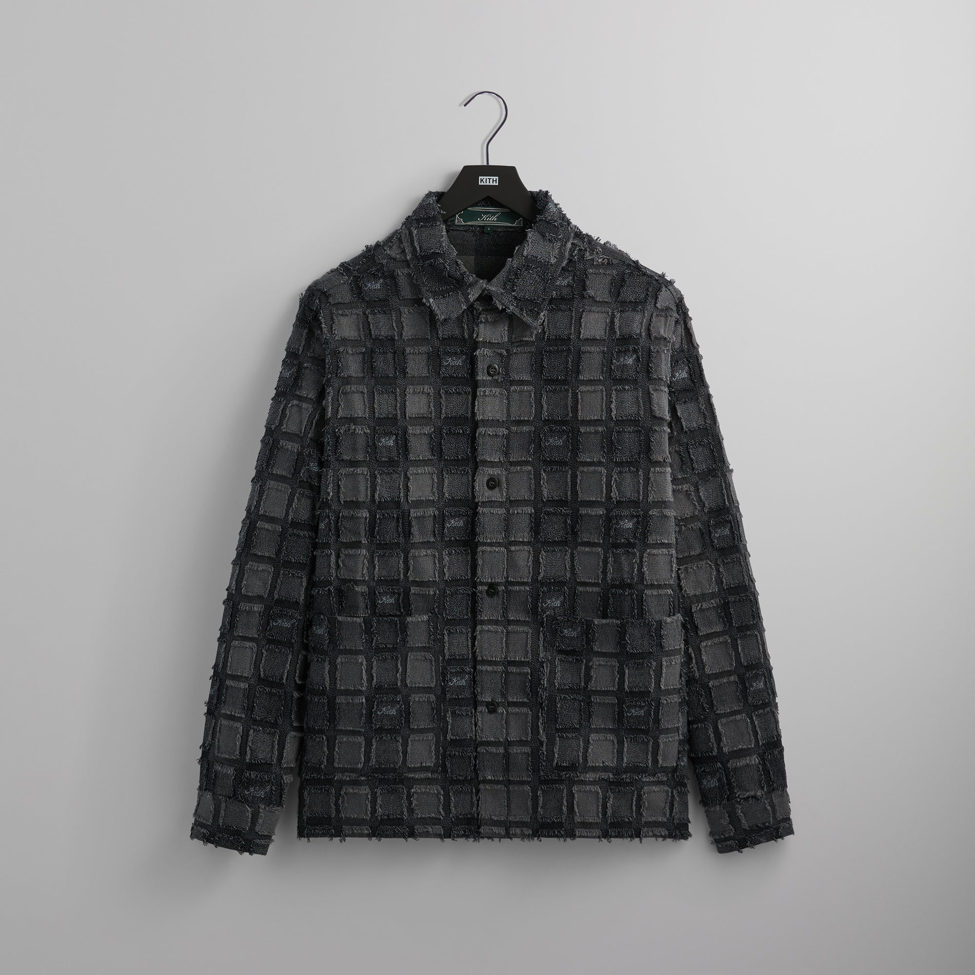 Erlebniswelt-fliegenfischenShops Fils Coupe Check Long Sleeves Boxy Collared Overshirt - Black