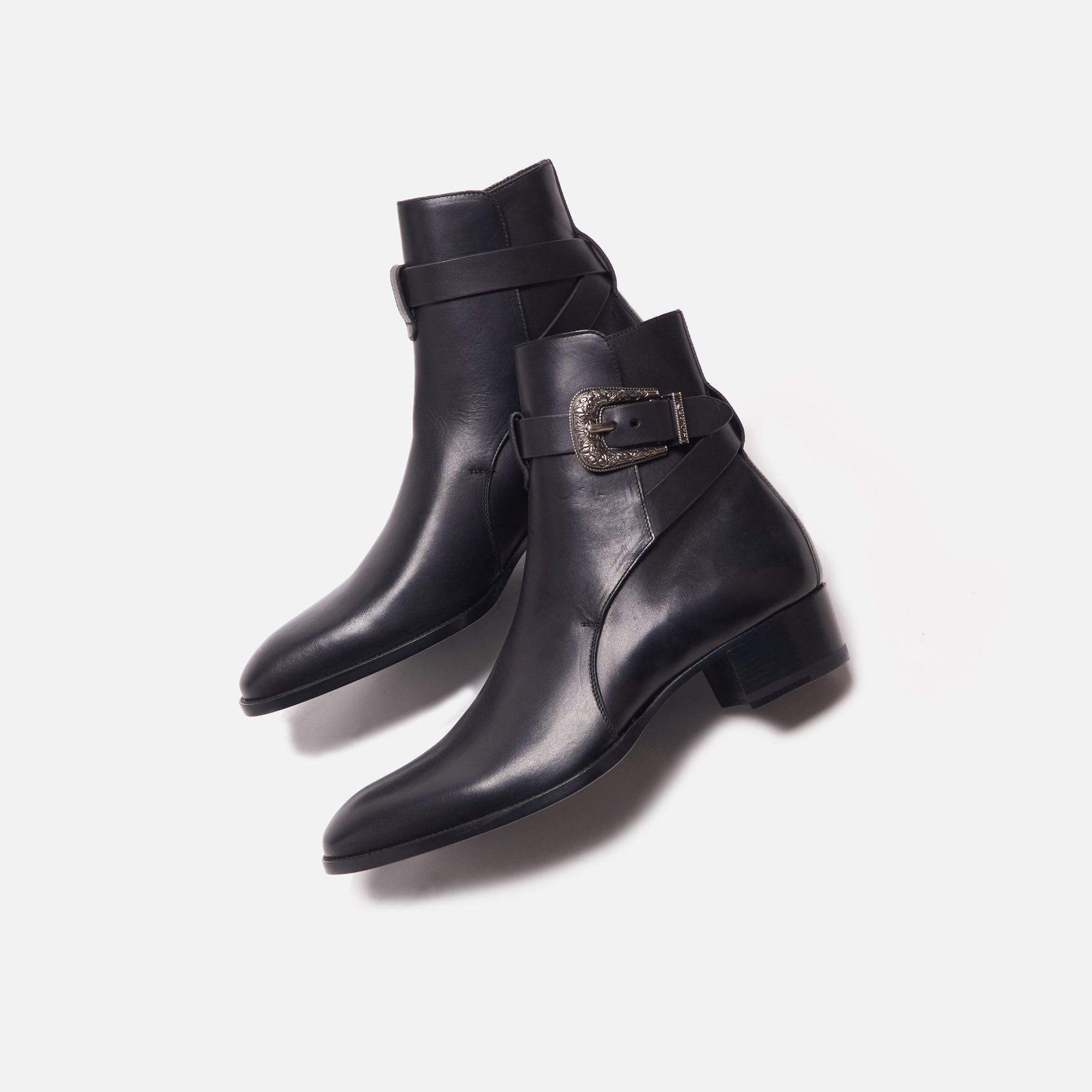 Saint Laurent Wyatt 40 Jodphur Western Buckle Boots - Noir – Kith