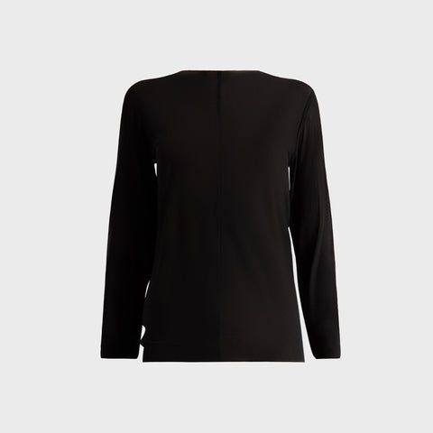 Second Skin Korean Power Mesh Boat Neck Long Sleeve in Black