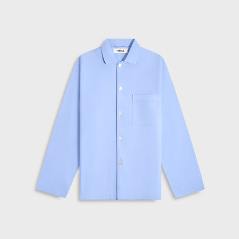 Tekla Poplin Long Sleeve Pyjama Shirt in Solid Cornflower