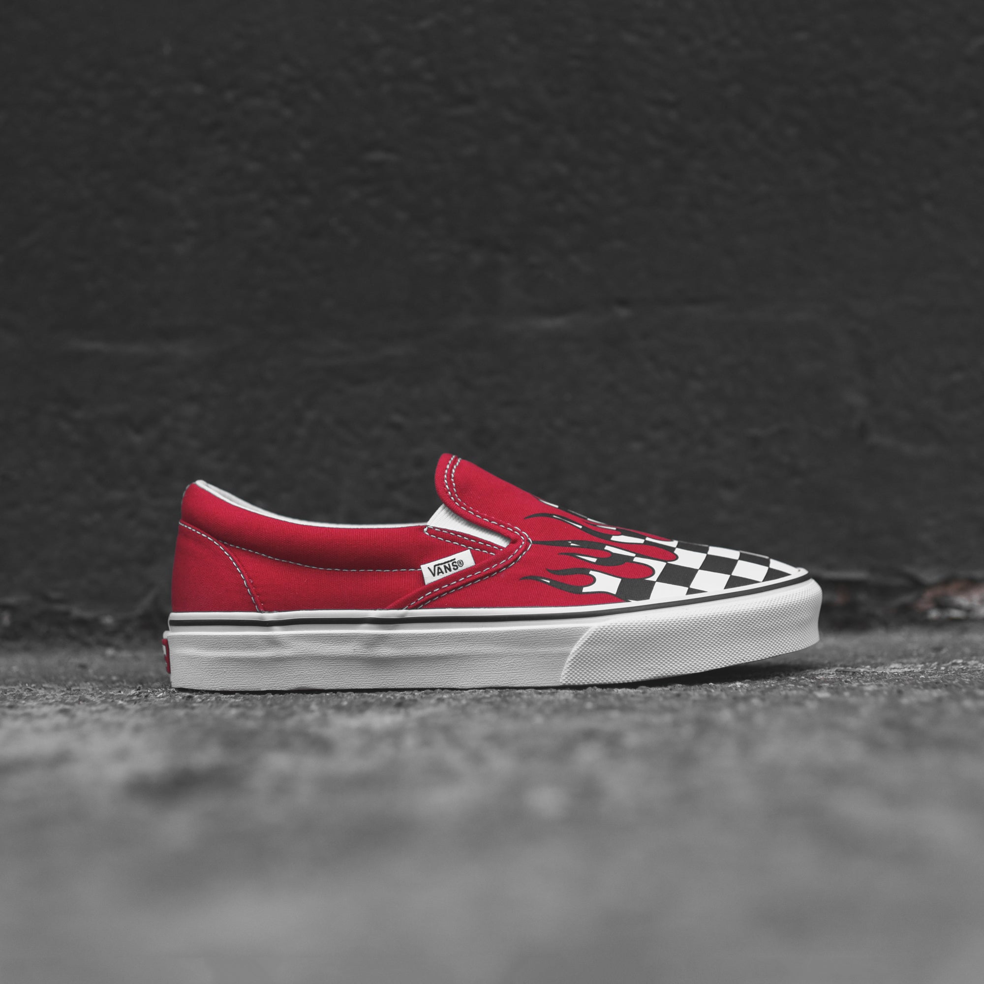 red flame checkered vans