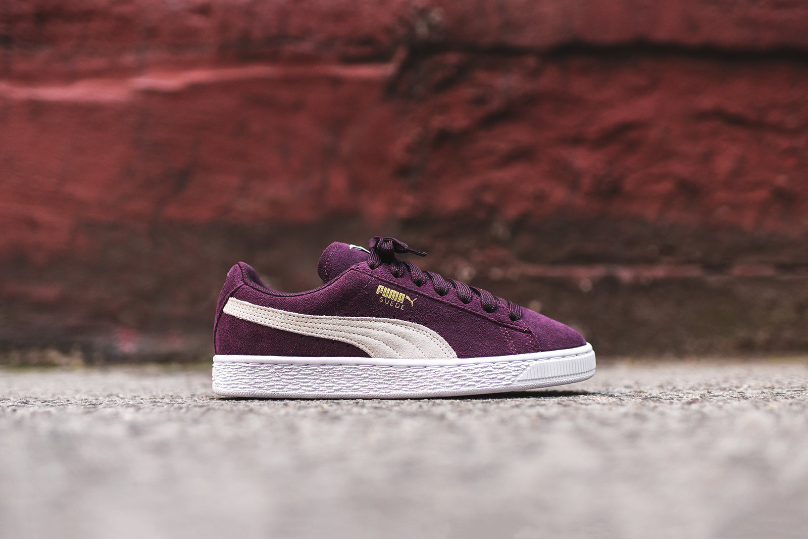 puma suede purple and white