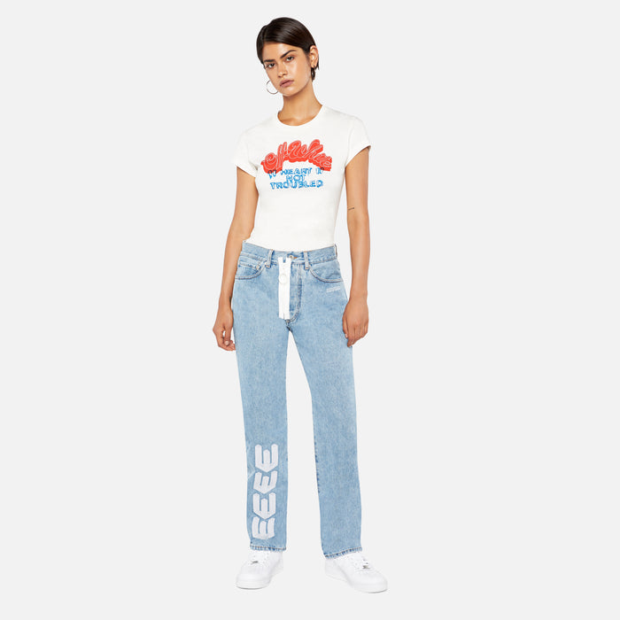 Off-White Embroidery Baggy Blue Jeans - Medium Blue
