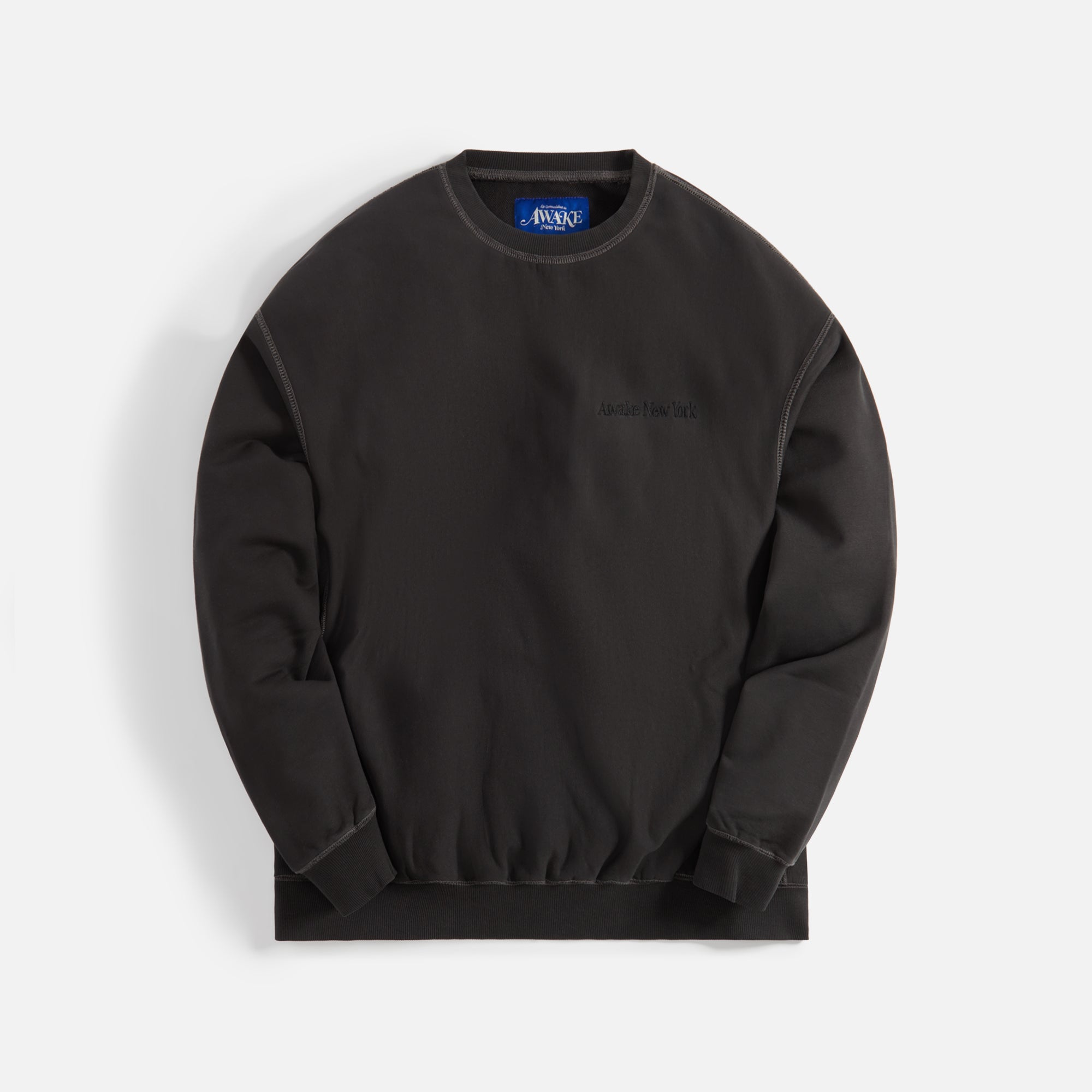 Awake Pigment Dyed Embroidered Crewneck Sweatshirt - Black