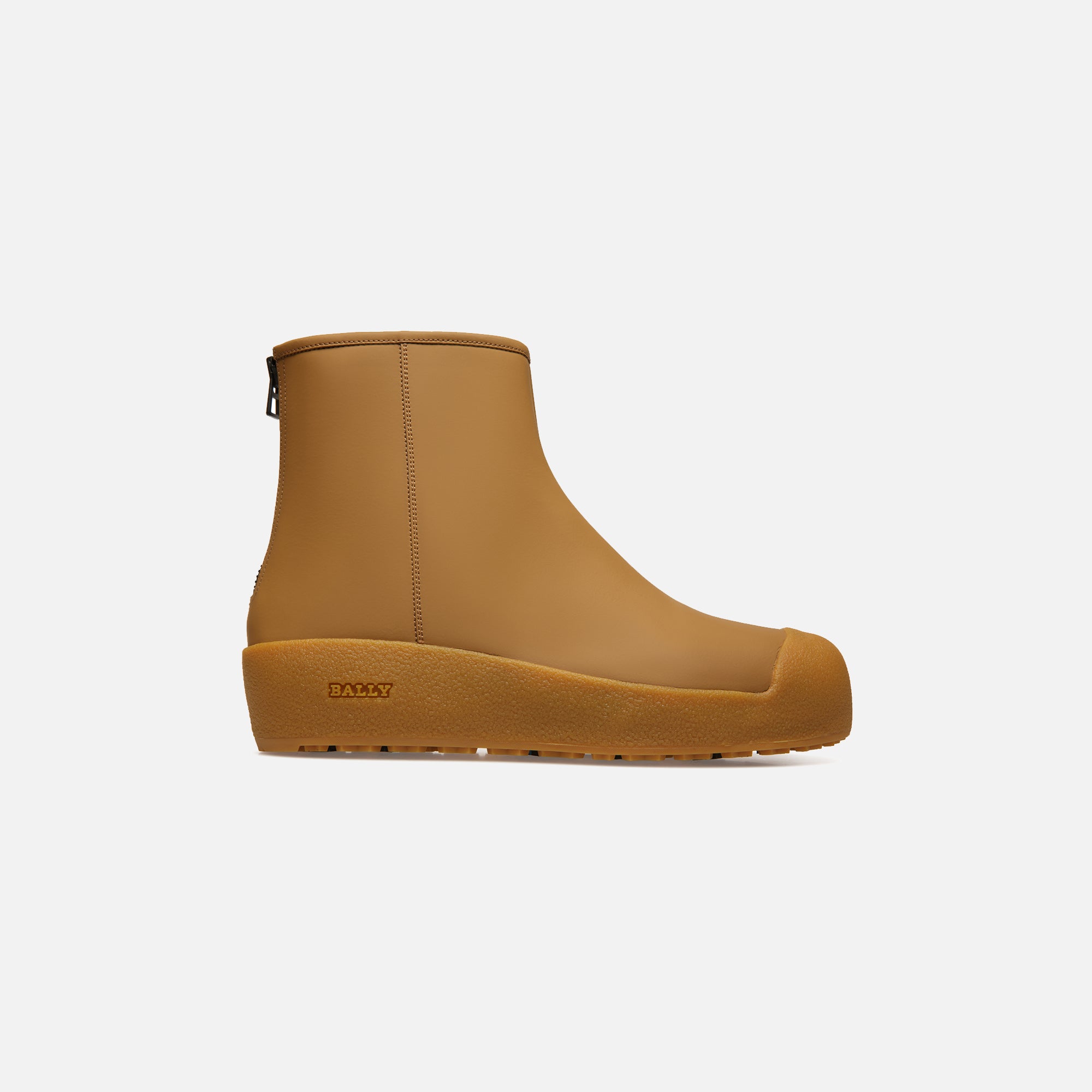 Bally Rubberized Leather Curling Booties - Camel