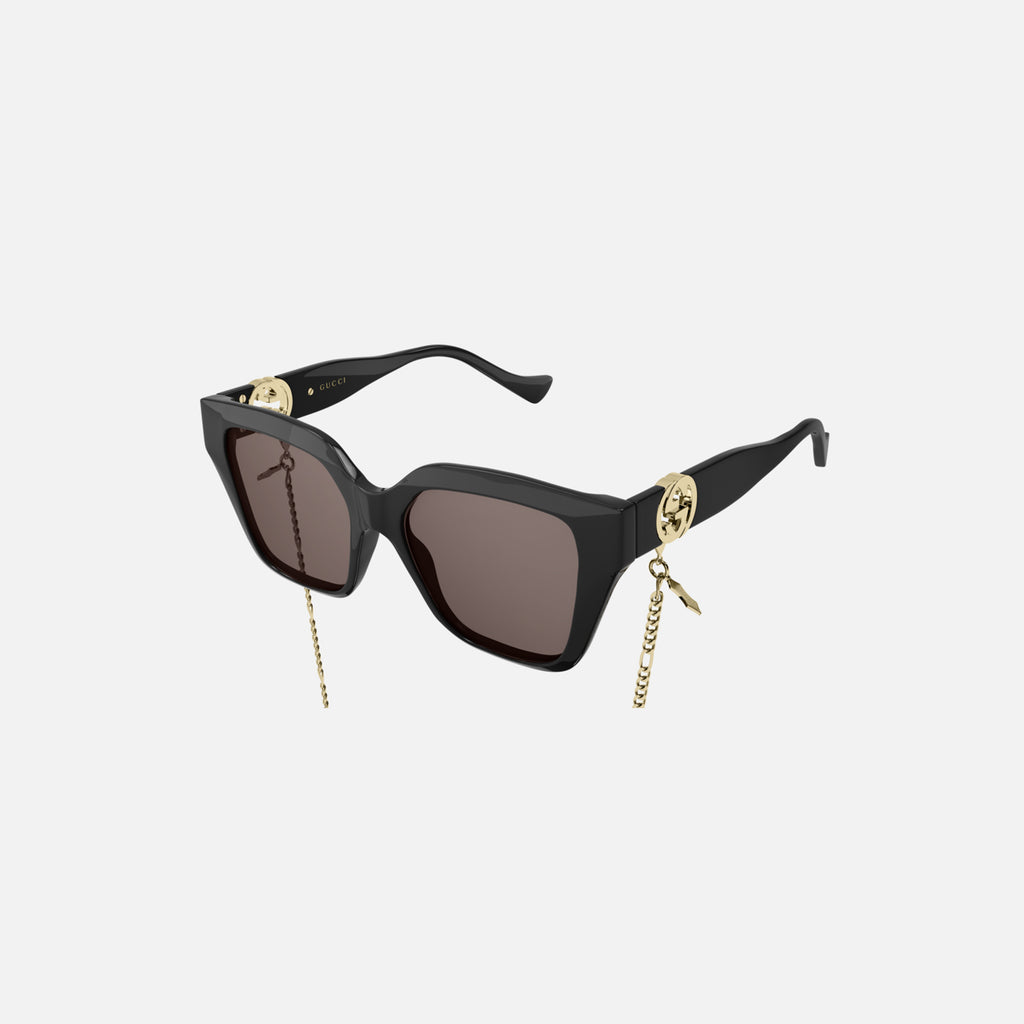 Gucci Eyewear Bold Square Frame Black w Gold Chain – Kith