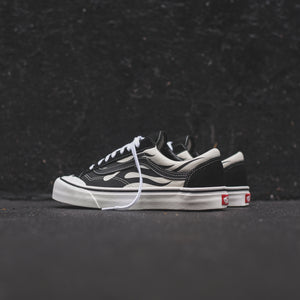 flame black and white vans