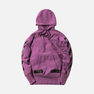 purple off white champion hoodie