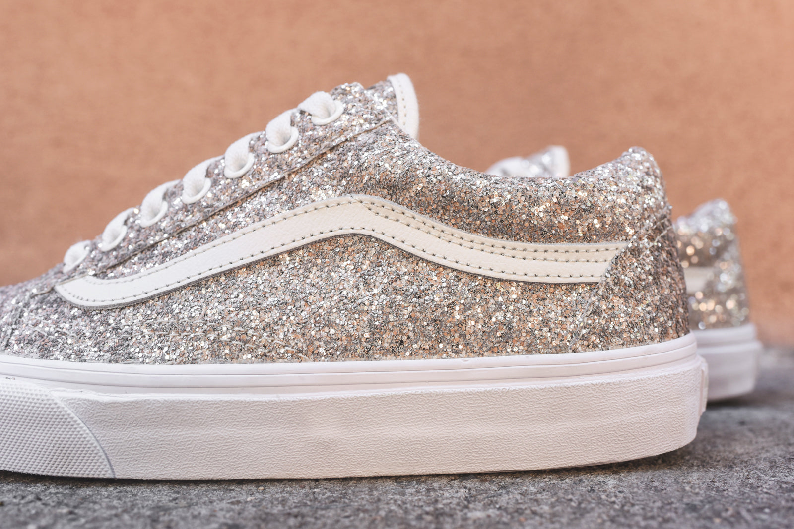 gold glitter vans womens