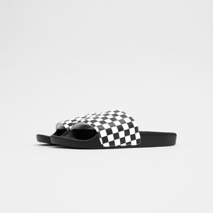 black and white checkered vans slides