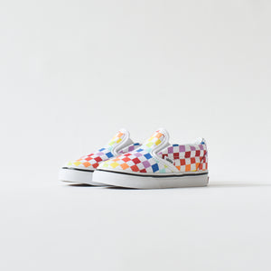 vans classic slip on rainbow checkerboard