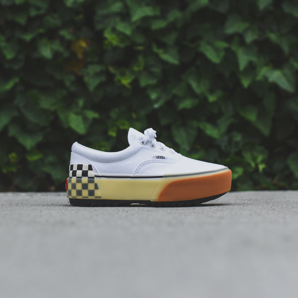 vans era stacked white checkerboard