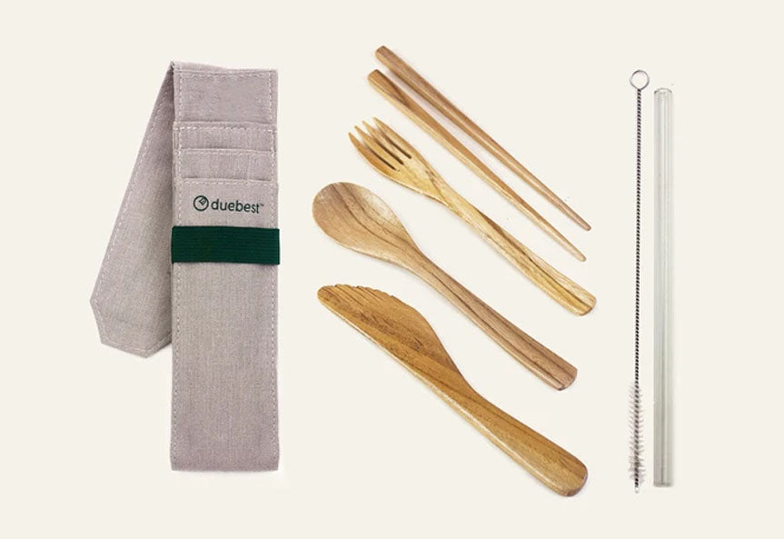 Duebest Reusable Wooden Cutlery Set & Straw