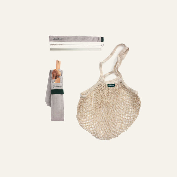 Sustainable Kitchen Bundle (Reusable Silicone Lids, Glass Straw, & Mesh  Bag)