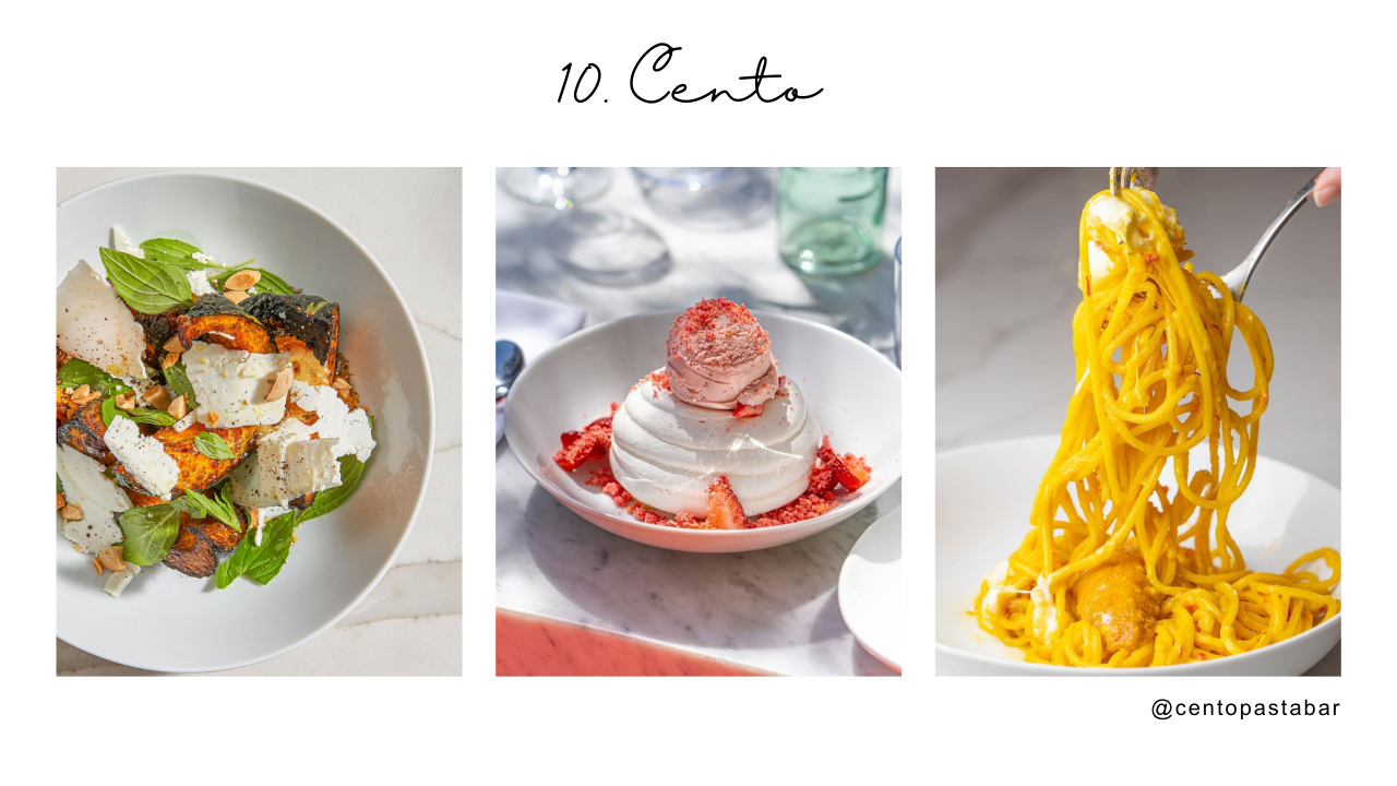 Cento - Images of sweet potato dish, strawberry dessert and pasta
