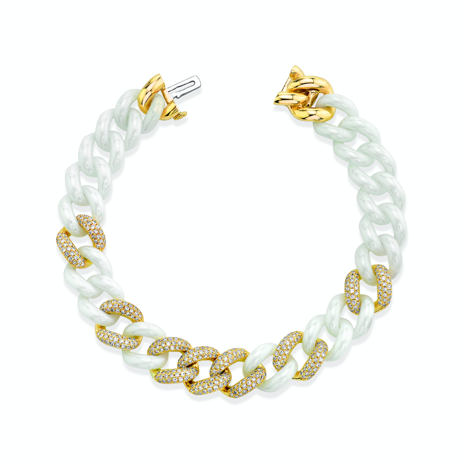 DIAMOND 7 PAVE & WHITE CERAMIC ESSENTIAL LINK BRACELET – SHAY JEWELRY