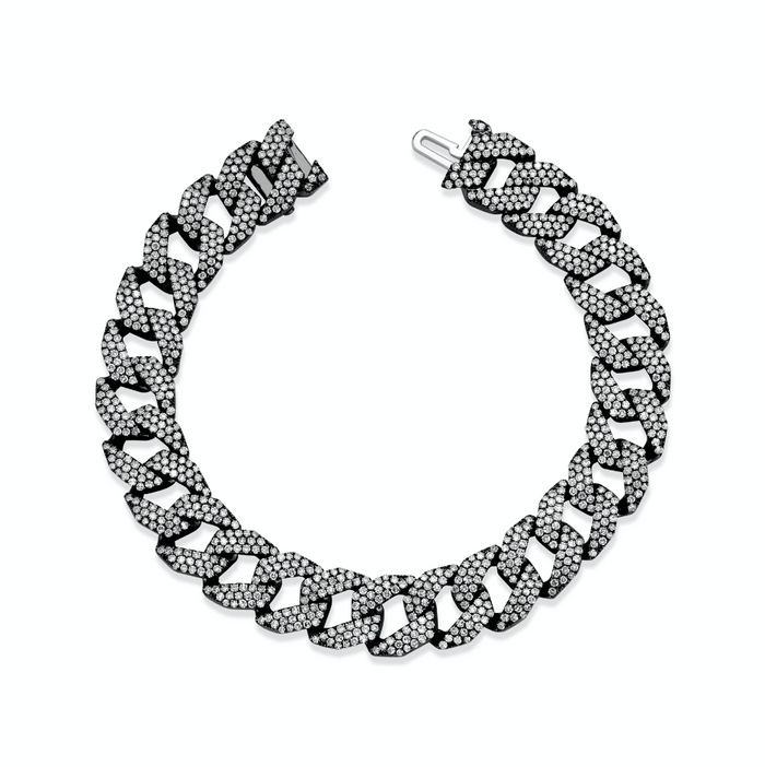 Mens Black Diamond Pave Link Bracelet 14K White Gold 5.80 ct 8.5