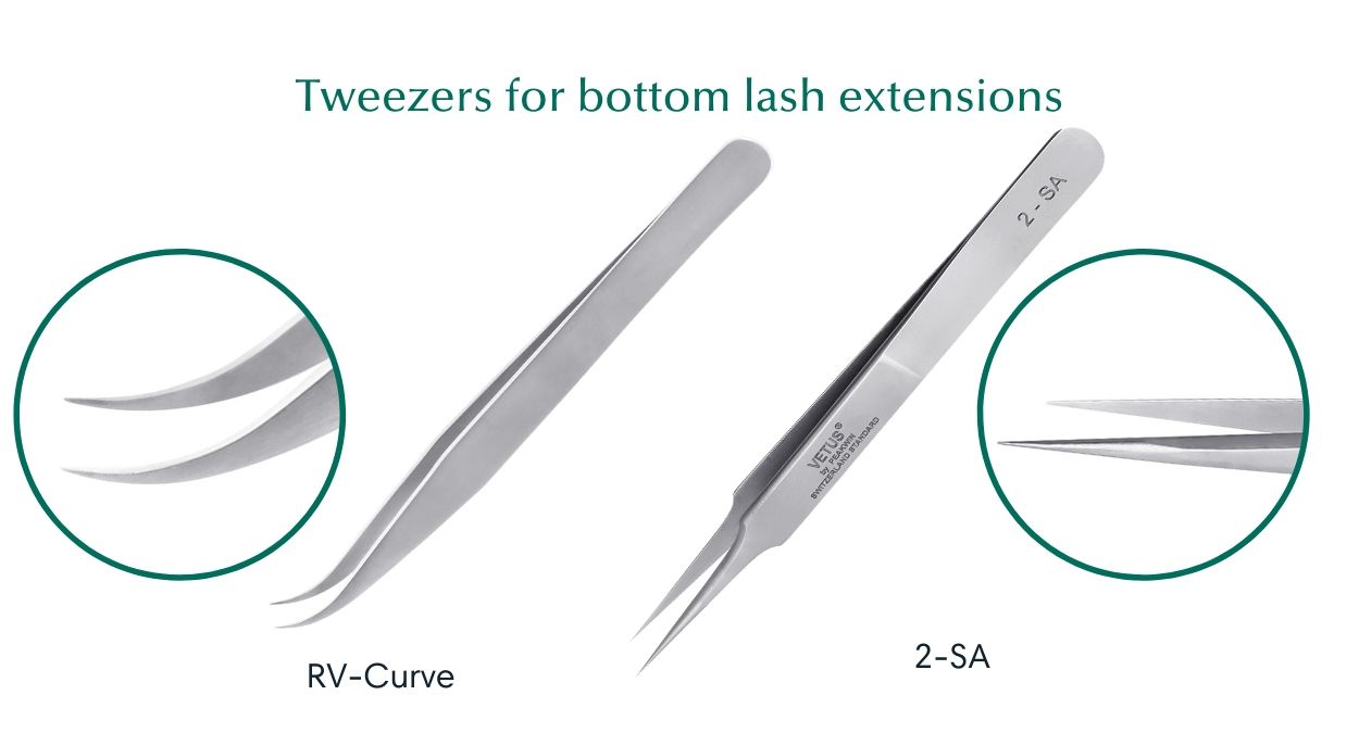 Tweezer for eyelash extensions to bottom lashes