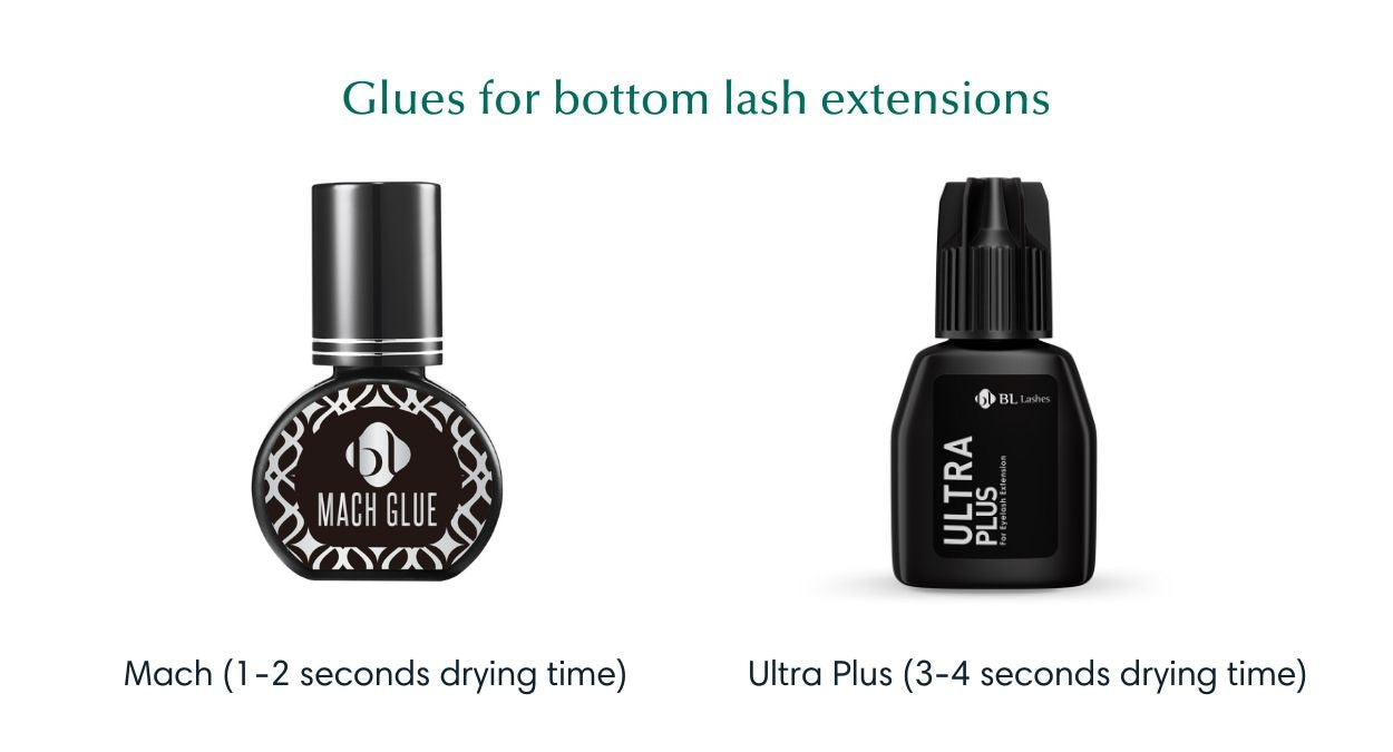 Lash extension glues for eyelash extensions to bottom lashes