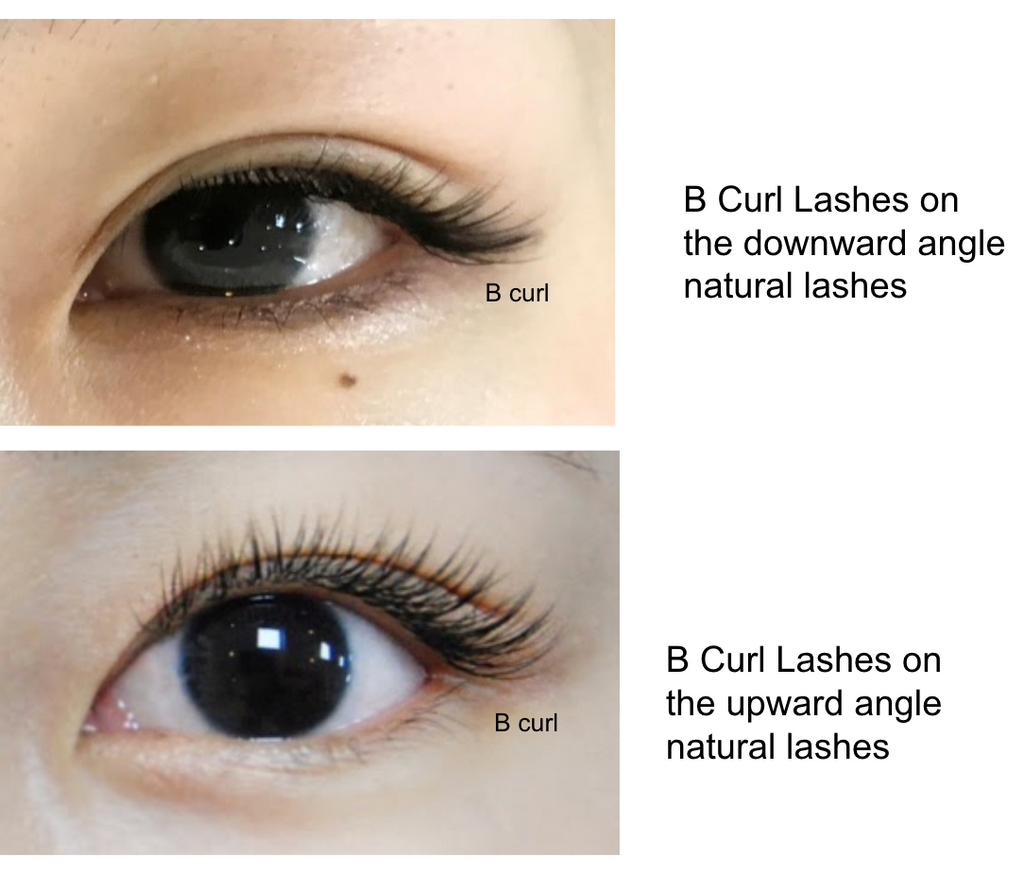 eyelash extension curl chart - curl expression depends on the angle of natural lash