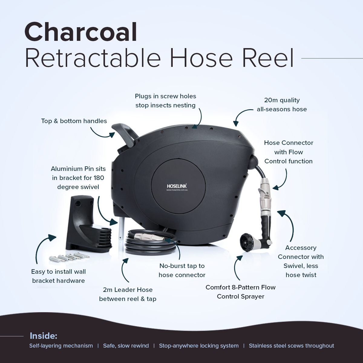 Classic 20m Retractable Hose Reel | Charcoal