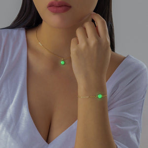Dainty Luminous Glow In The Dark Ball Charm Necklace Bracelet Set - ArtGalleryZen