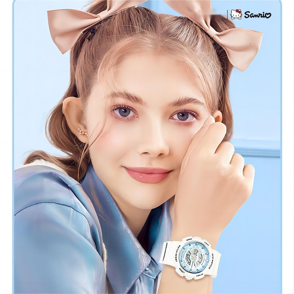 Genuine Sanrio Cinnamoroll Waterproof Multifunction Electronic Dual Display Quartz Watch 