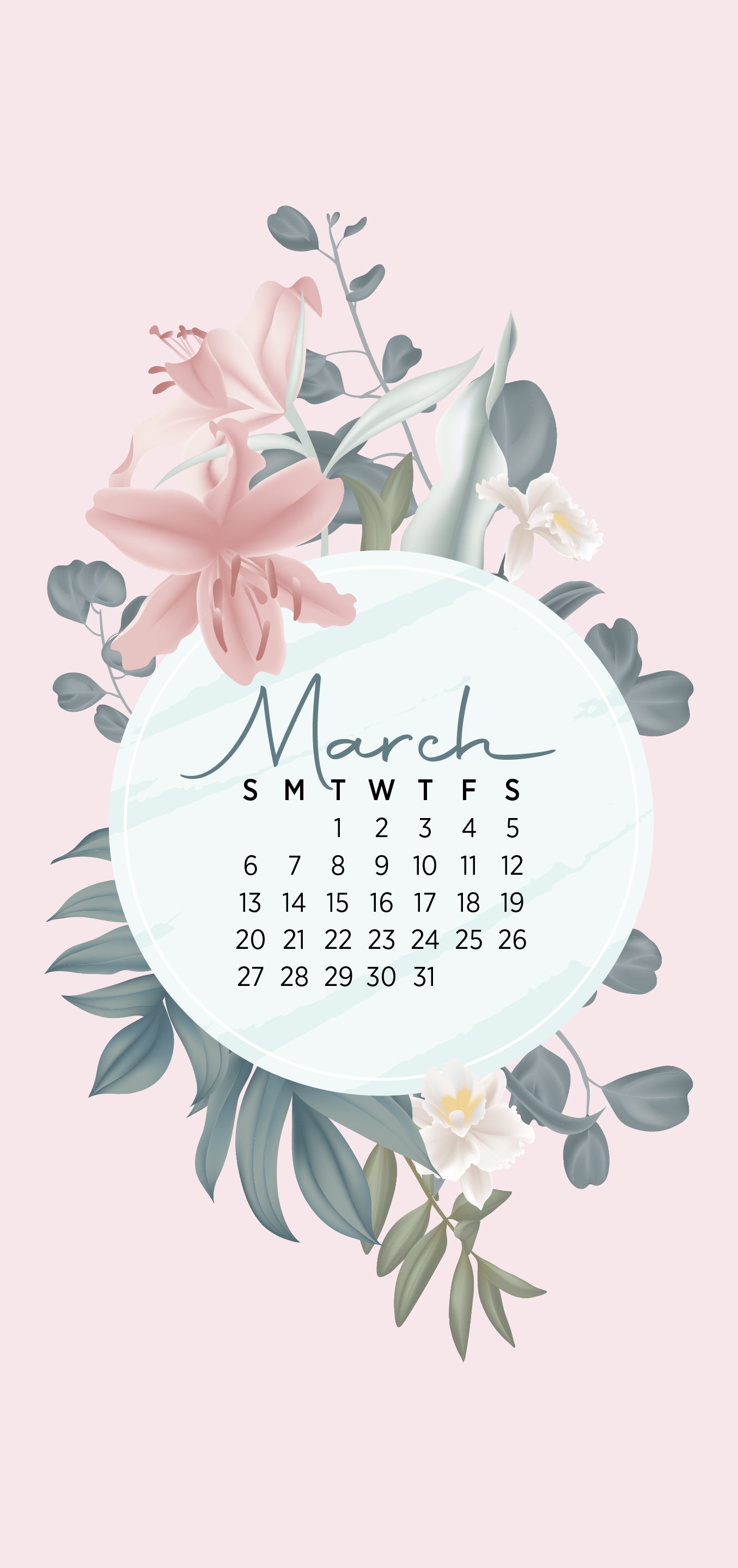 Calendar March 2022 - Pink