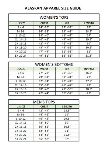 SIZE GUIDE – Alaskan Apparel