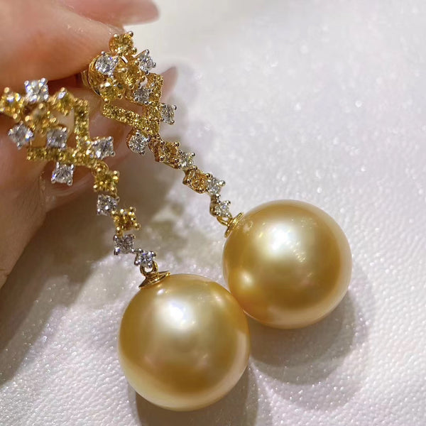 Diamond and Intense Golden south sea pearl Earrings – ANNIE CASE FINE ...