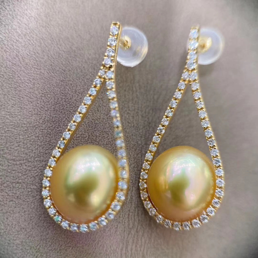 Diamond and Golden south sea pearl earrings – ANNIE CASE FINE JEWELRY