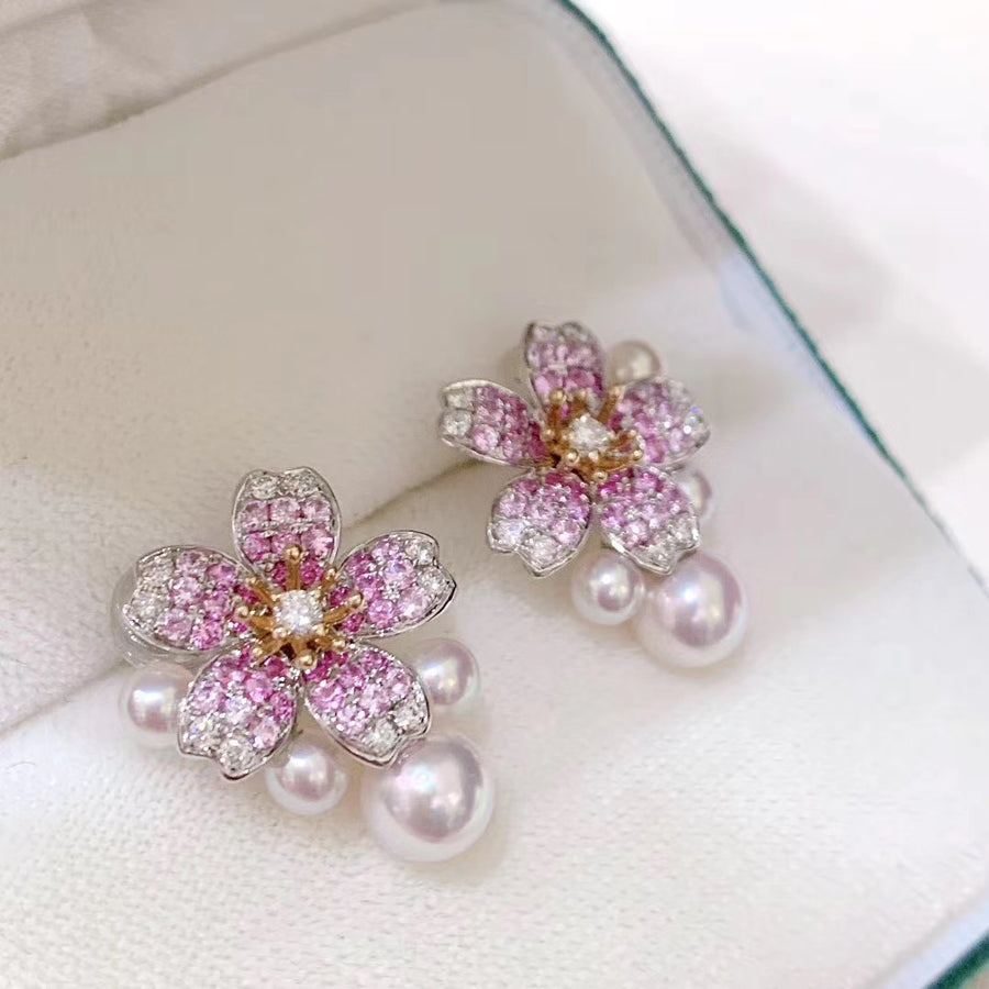 Pink sapphire & Akoya pearl Earrings – ANNIE CASE FINE JEWELRY