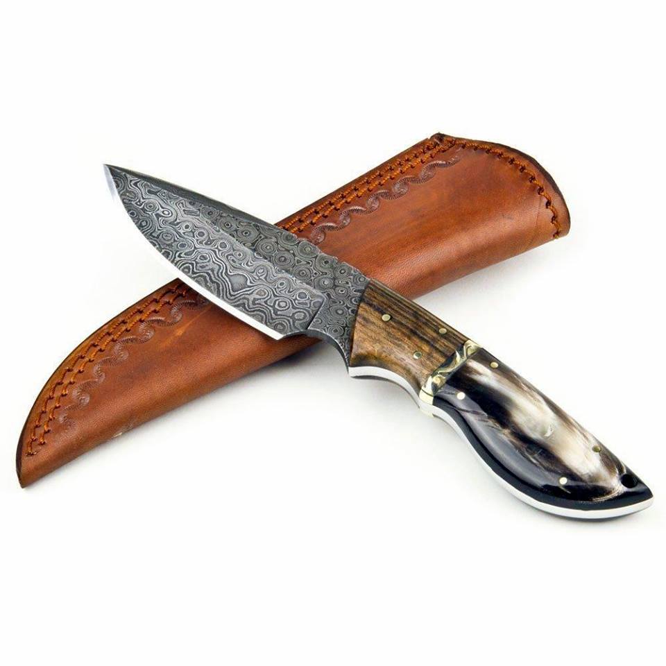 Custom Handmade Raindrop Damascus Steel Hunting Sk – Texan Knives