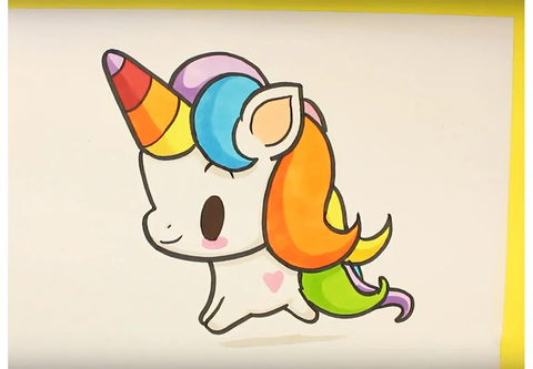 image dessin facile de licorne kawaii en couleur