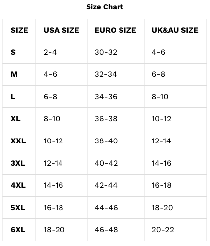 Tummy Shaper Size Chart