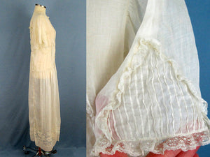 1920s Flapper Wedding Dress Creamy White Embroidered Cotton Organdy Gown