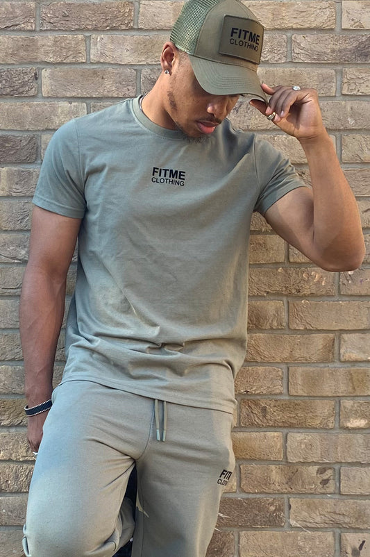 BetterMe Khaki Green Matching Joggers & T-shirt set for men