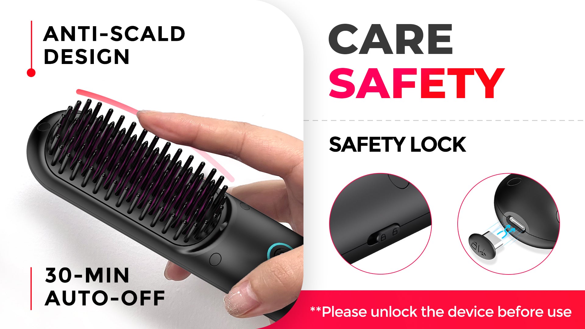  Cordless Hair Straightener Brush, TYMO Porta Straightening  Brush For Women, Touch Ups on-The-go Styling Hot Comb